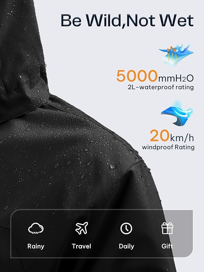 Womens Waterproof Rain jacket Lightweight Active Outdoor Raincoat with Removable Hood