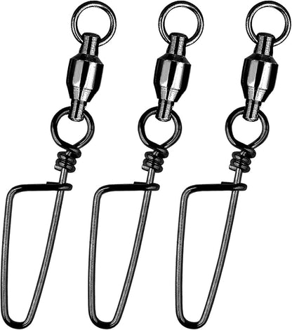 Atibin High Strength Fishing Swivel Freshwater Corrosion Resistance Fishing Snap Swivel Stainless Lock Snap Swivels Steel Ball Bearing Black Nickel