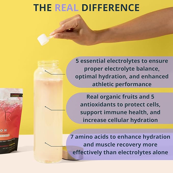 Real Hydration - Organic Fruit-Based Electrolyte Mix - Made with Organic Fruits & Pink Salt - Zero Sugar & Vegan - Hydration, Immune & Recovery Support (15 Servings, Mixed Berry)