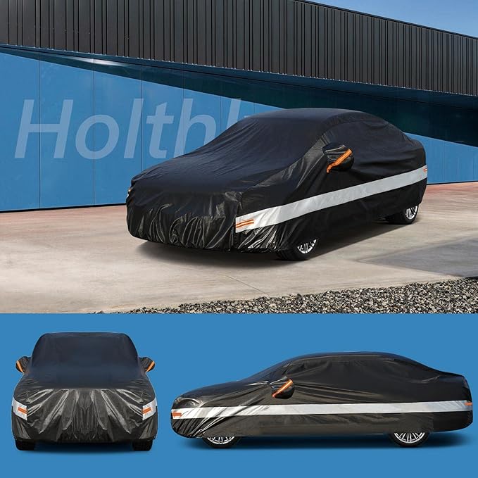 10 Layers Sedan Car Cover Waterproof All Weather for Automobiles,100% Waterproof Outdoor Car Covers Rain Snow UV Protection. Custom Fit for Honda Civic, Toyota Corolla, Hyundai Elantra,etc