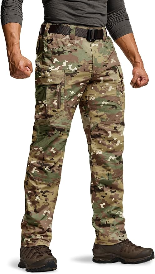 CQR Men's Flex Stretch Tactical Pants, Water Resistant Ripstop Cargo Pants, Lightweight EDC Outdoor Work Hiking Pants