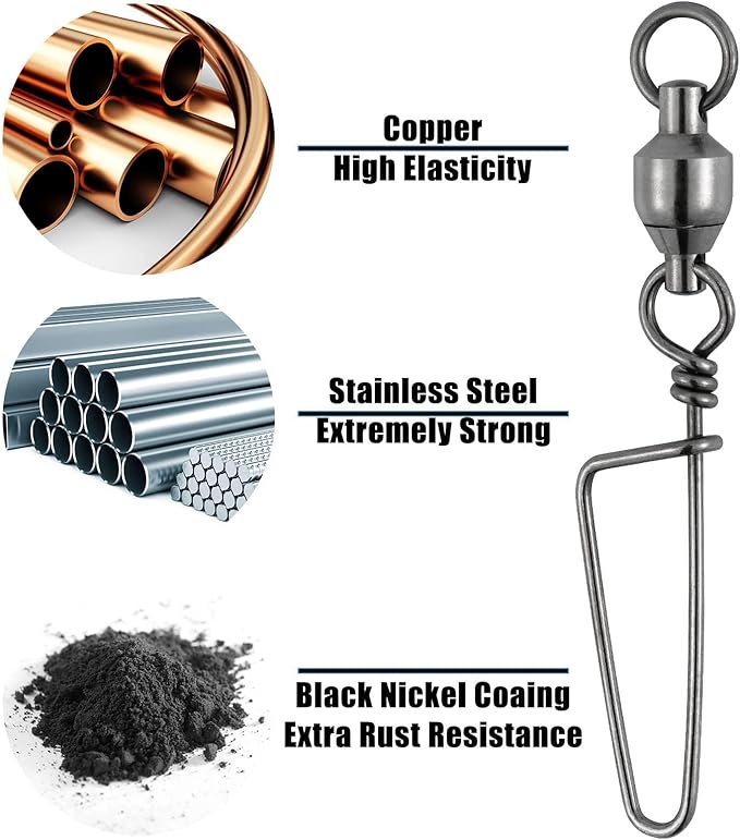 Dr.Fish Fishing Snap Swivels Ball Bearing Swivels Fishing Tackle Saltwater & Freshwater Coast-Lock Lure Snap Clips Terminal Tackle Line Leader Connector Accessories