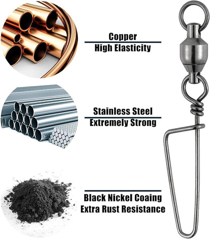 Dr.Fish Fishing Snap Swivels Ball Bearing Swivels Fishing Tackle Saltwater & Freshwater Coast-Lock Lure Snap Clips Terminal Tackle Line Leader Connector Accessories