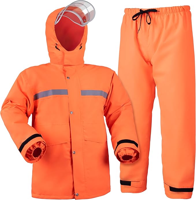 Coralrain Rain Suit Safety Waterproof Rain Jacket and Trouser Suit Raincoat With Hood lining For Men Women Adults Breathable