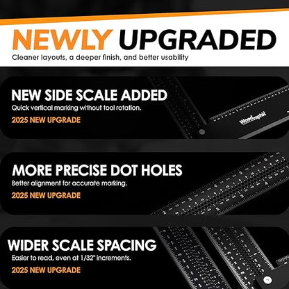 Upgraded Precision Square – 4 Inch 90° Layout Tool for Woodworking | Enhanced Side Scale, Wider Laser Markings, Premium Framing Square Ruler with Calibration