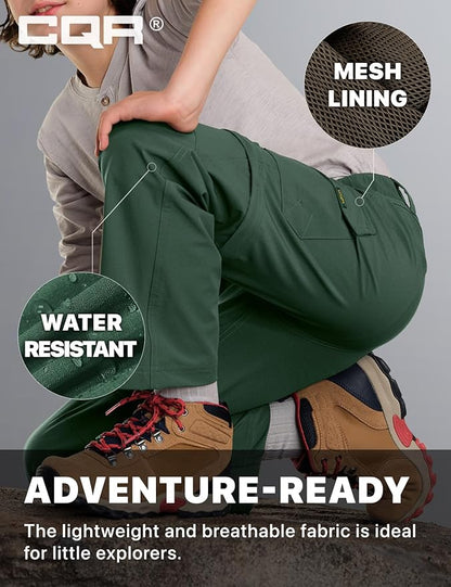 CQR Kids Youth Hiking Cargo Pants, UPF 50+ Quick Dry Convertible Zip Off Pants, Outdoor Camping Pants