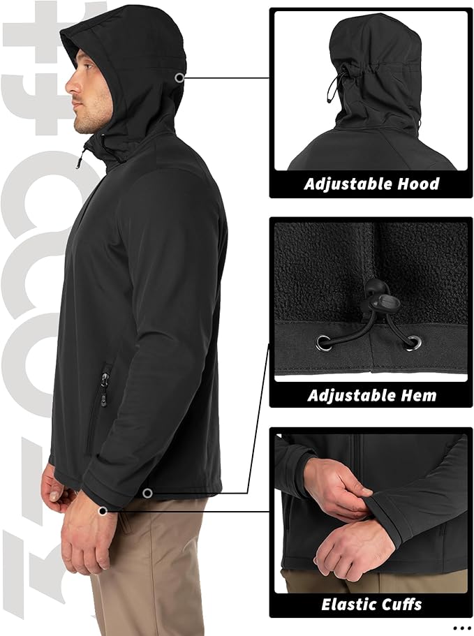 33,000ft Men's Hooded Softshell Jacket Waterproof Lightweight Insulated Windbreaker Fleece Lined Rain Shell Jacket