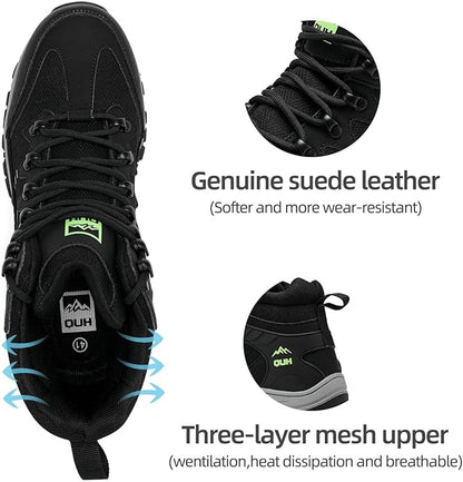 QUH Men's Outdoor Hiking Shoes Breathable Waterproof Non-Slip Mid-Cut Sports Shoes for Fitness, Outdoor Camping, Walking