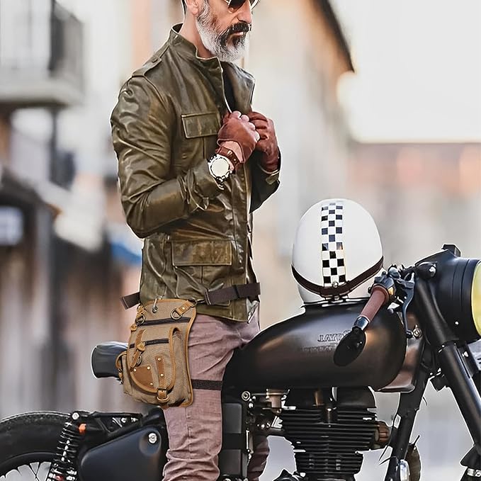 Canvas Drop Leg Bag Tactical Thigh Outdoor Waist Pack for Men Women Military Cycling Multi-Pocket Waist Fanny Pouch Daypack (C116-Coffee)