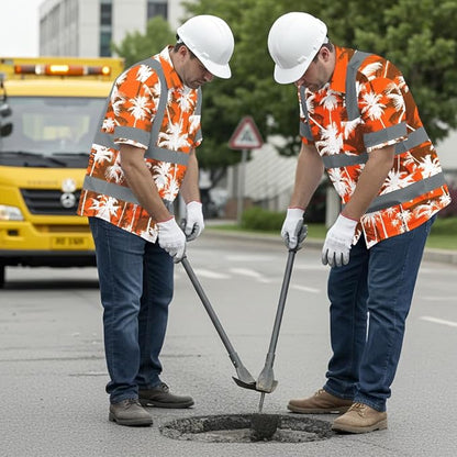 High Visibility Hawaiian Shirt for Men Tropical Shirts Custom Name Floral Outfit Reflective Safety Workwear