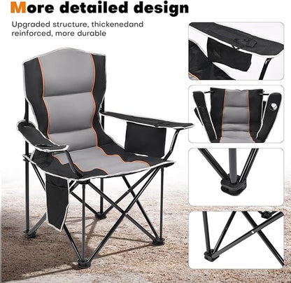 XMT Premium Padded Folding Chair, Extra Wide & Heavy Duty 450lbs Capacity, Portable Camping Chair with Insulated Cooler, Cup Holder & Storage, Compact Foldable for Outdoor, Beach, Picnics