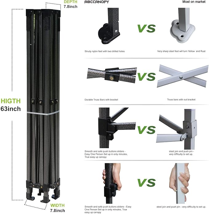 ABCCANOPY Heavy Duty Easy Pop up Canopy Tent with Sidewalls 10x15, Red