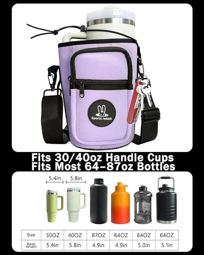 Sports rabbit Universal Water Bottle Holder – Durable Oxford & Neoprene Hybrid Design Compatible with Stanley 30/40oz Handled & 64/87oz Straight Tumblers, Adjustable Strap for Gym, Travel, Outdoors