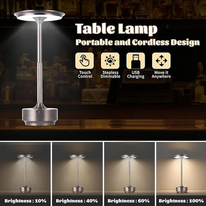 Rechargeable Cordless LED Table Lamps Touch Sensor Light, 3-Levels Portable Dimming Wireless Battery Operated Lamp，Nightstand Lamp/Night Light/Restaurant Table/Outdoor/Coffee/Bar (Grey)