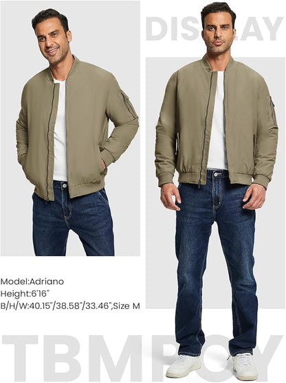 TBMPOY Men's Fall Jacket Winter Windbreaker Bomber Zip Up Padded Softshell Warm Windproof Casual Coat
