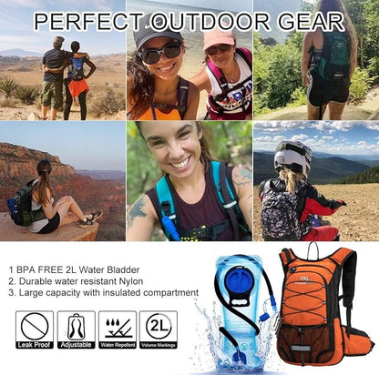 15L Insulated Hydration Backpack Pack with 2L Water Bladder Lightweight Hiking Backpack Bag for Women Men Daypack for Hiking Running Festival Camping Biking
