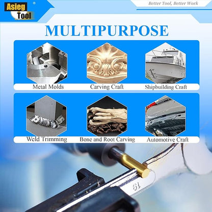 Carbide Burrs TiN Set with 1/4''Shank Double Cut Solid Power Tools Tungsten Carbide Rotary Files Bits for Die Grinder Metal Wood Carving Engraving Polishing Drilling Grinding Milling Cutting 10pcs