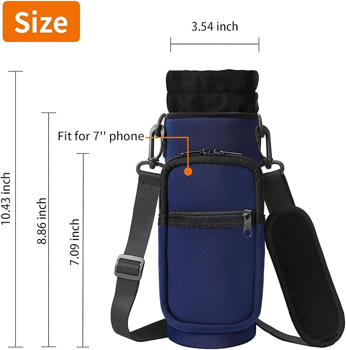 32/40/64/128 oz Neoprene Insulated Water Bottle Carrier Bag, Sling Bag Sleeve Pouch Holder with Strap & Paracord Handle and 2 Pocket for Travelling, Hiking, Camping