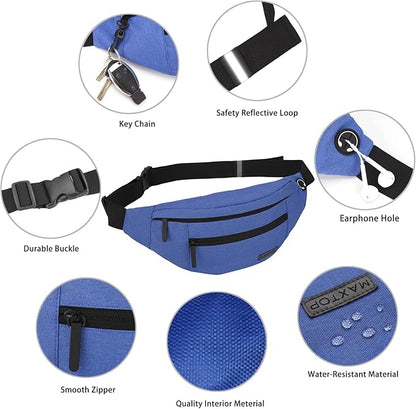 MAXTOP Large Crossbody Fanny Pack with 4-Zipper Pockets,Gifts for Enjoy Sports Festival Workout Traveling Running Casual Hands-Free Wallets Waist Pack Phone Bag Carrying All Phones