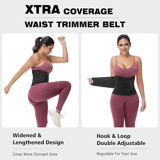 KOOCHY Waist Trainer For Women Men,Adjustable Sweat Band Tummy Control Belt,Waist Trimmer for Weight Loss Workout Fitness Gym