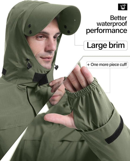iCreek Rain Suit Waterproof Jacket with Pants 2 Pieces Breathable Lightweight Packable Raincoat with Hooded Rain Gear Unisex