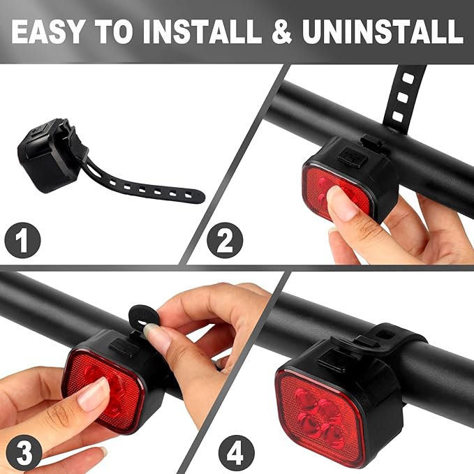 KunHe Bike Lights for Night Riding USB Rechargeable Bike Lights Front and Rear 8+12 Modes Bike Light Set Bicycle Lights Headlight and Taillight Easy to Install