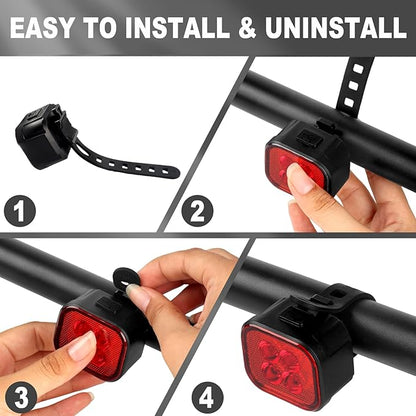 KunHe Bike Lights for Night Riding USB Rechargeable Bike Lights Front and Rear 8+12 Modes Bike Light Set Bicycle Lights Headlight and Taillight Easy to Install