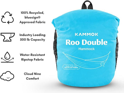 KAMMOK: Roo Double Hammock | Made from Strong & 100% Recycled Water Resistant Ripstop Fabric | Comfortable, Packable, Lightweight (Lifetime Adventure Grade Warranty), Sky Blue