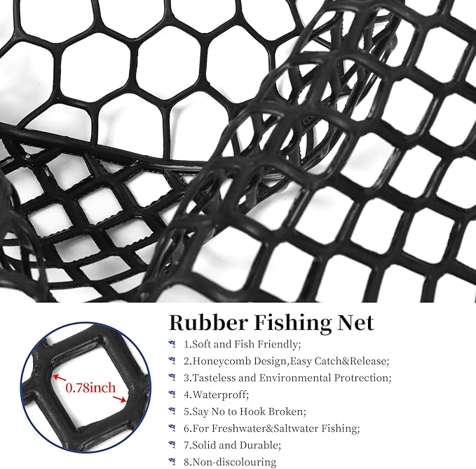 Rubber Fishing Net Large Folding Landing Collapsible Aluminum Pole Handle with Deep Net for Fishing,Big Fishing Net for Freshwater and Saltwater,Fly Fsihing Net Extend to 67 inches