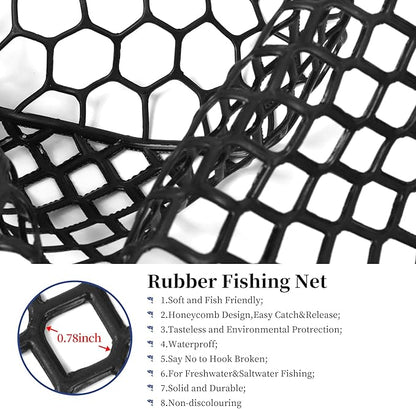 Rubber Fishing Net Large Folding Landing Collapsible Aluminum Pole Handle with Deep Net for Fishing,Big Fishing Net for Freshwater and Saltwater,Fly Fsihing Net Extend to 67 inches