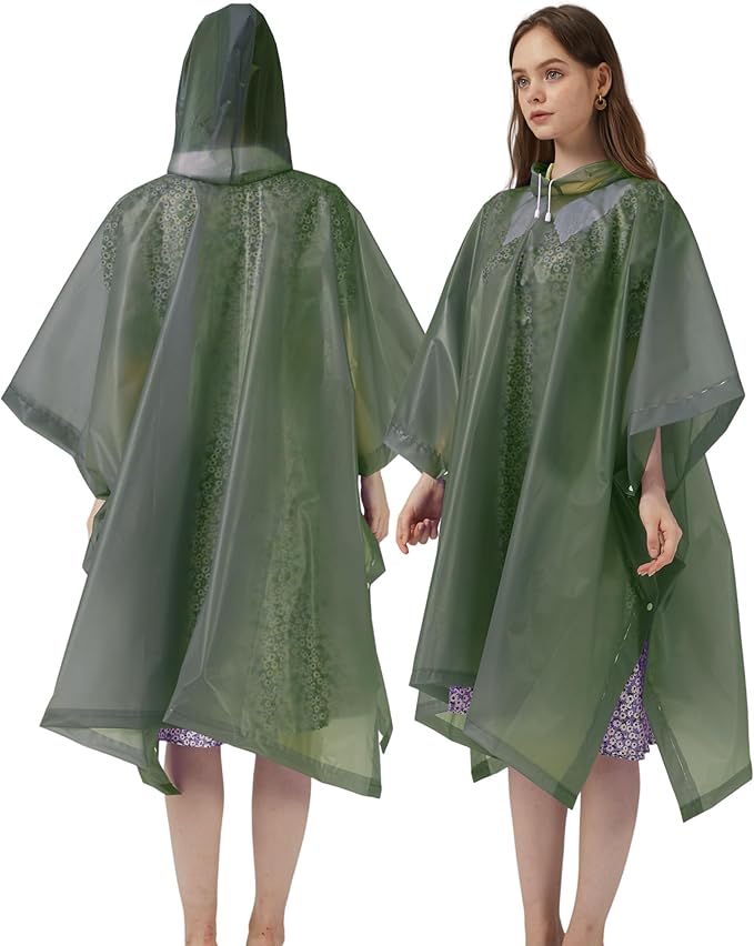 Rain Ponchos for Adults, 2 Pack Raincoats Jacket Reusbale with Drawstring Hood Sleeves for Women Men