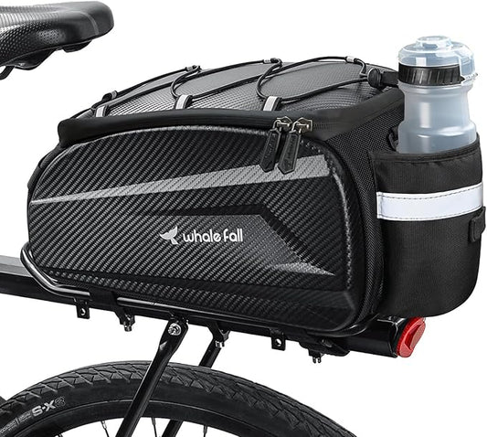 whale fall 10L Bike Rack Bag – Hard Shell Waterproof Rear Trunk Pannier, Saddle Seat Bag Carrier with Rain Cover, 4-Side Reflective Panels, Shoulder Strap & Handle, Bike Accessories, Gifts for Men