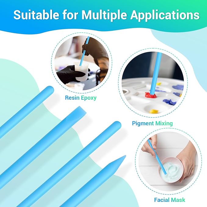 Gartful 4PCS Silicone Stir Sticks Kit for Casting, 2pcs Stick Rods for Resin, 2pcs Pointed Silicone Mixing Sticks, DIY Craft Tool for Resin Epoxy, Paint, Liquid, Blue