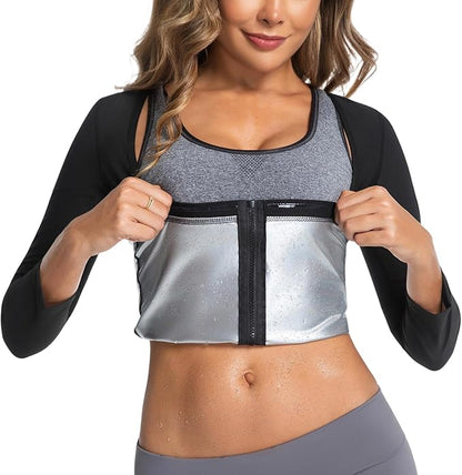 Sauna Suit for Women Heat Trapping Long Sleeve Sweat Suit Weight Loss Waist Trainer Workout Body Shaper with Zipper
