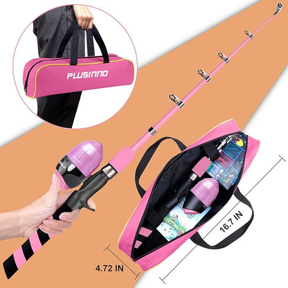 PLUSINNO Kids Fishing Pole, Portable Telescopic Fishing Rod and Reel Combo Kit - with Spincast Fishing Reel Tackle Box for Boys, Girls, Youth