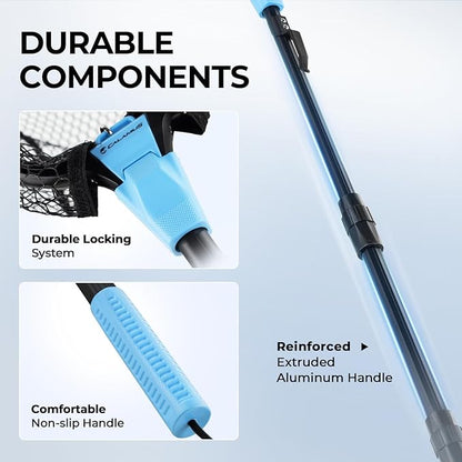 Calamus Triangle Fishing Net, Foldable, Lightweight & Strong Landing Net with Non-Slip Elastomer Handle, Built-in Elastic Lanyard and Belt Clip, Fishing Gear - Gift for Men