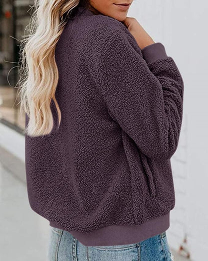 MIROL Women's Fall Trendy Fleece Jacket Faux Sherpa Fuzzy Casual Long Sleeve Zip Up Loose Fit Bomber Winter Coat