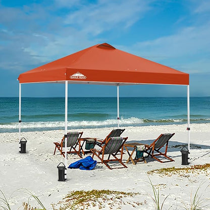 EAGLE PEAK Pop Up Canopy Tent with Wheeled Carry Bag, 8 Stakes, 4 Ropes, 4 Weight Bags, Easy Set Up Tent Canopy, 10x10 ft, 100sqft of Shade, Brick Red