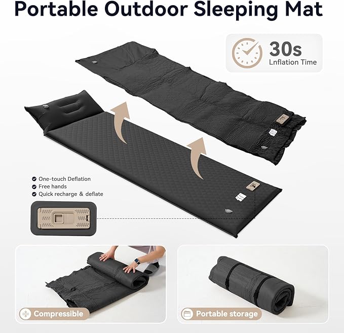Sleeping Pad for Camping,3.14" Thick Memory Foam Self Inflating Mattress with Pillow and Built-in Electric Pump,4-Season Adult for Travel/Tent/Car