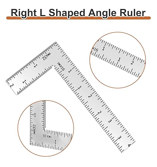 Right Angle Ruler, 2 x 4 inch L Ruler, Stainless Steel L Square for Engineer Carpenter Measuring (Silver)