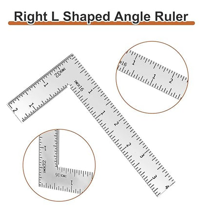 Right Angle Ruler, 2 x 4 inch L Ruler, Stainless Steel L Square for Engineer Carpenter Measuring (Silver)