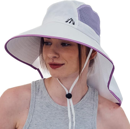 UV Sun Protection Hat Women Foldable Neck Flap Wide Brim Fishing Hat with Ponytail Hole for Women