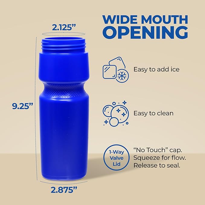 Rolling Sands USA Made 24 oz Sports Squeeze Water Bottles, 8 Pack, BPA-Free, Easy Drink One Way Flow Valve, Fits Most Bike Cages, Dishwasher Safe, Durable, Reusable and Lightweight, Variety