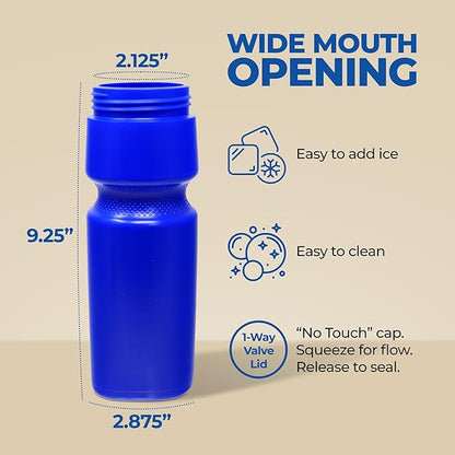 Rolling Sands USA Made 24 oz Sports Squeeze Water Bottles, 8 Pack, BPA-Free, Easy Drink One Way Flow Valve, Fits Most Bike Cages, Dishwasher Safe, Durable, Reusable and Lightweight, Variety