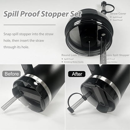 Stanley Cup Accessories Set: Silicone Spill Proof Stopper, Straw Cover Cap, Silicone Boot for 40oz & 30oz Tumbler (BLACK)
