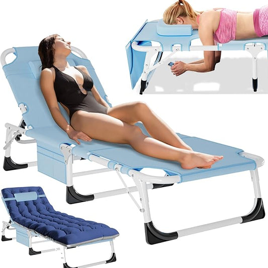 MOPHOTO Tanning Chair, Outdoor Sunbathing Lounge Chair 5-Position, Folding Chaise Lounger, Sun Tanning Lounger with Face Hole, Perfect for Pool Beach Patio
