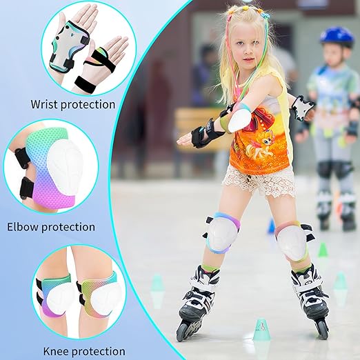 Gradient Color Kids Protective Gear Set Knee Pads for Kid 2-14 Years,W/ Adjustable Strap Kids/Youth Knee Pads Elbow Pads Wrist Guards Set for Inline Roller Skates,Cycling,BMX Bike,Skateboard,Scooter
