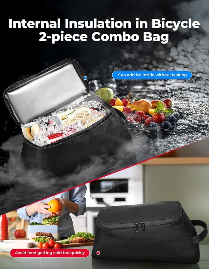 KEMIMOTO 8L Bike Bag with 6L Removable Cooler Bag, Bike Rear Rack Bag PVC Water Resistant Insulated Bag, Bicycle Trunk Pannier with Shoulder for Cycling Ebike Back Seat Storage