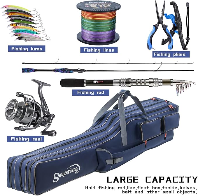 Sougayilang Fishing Rod Case Organizer Pole Storage Bag Fishing Rod and Reel Carrier Organizer for Travel
