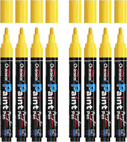Overseas Yellow Acrylic Paint Markers - 8 Pack Medium Tip Acrylic Paint Pens, Water Based, Quick Drying, Waterproof, Non Toxic Permanent Markers for Rock, Wood, Plastic, Metal, Canvas, Glass, Fabric